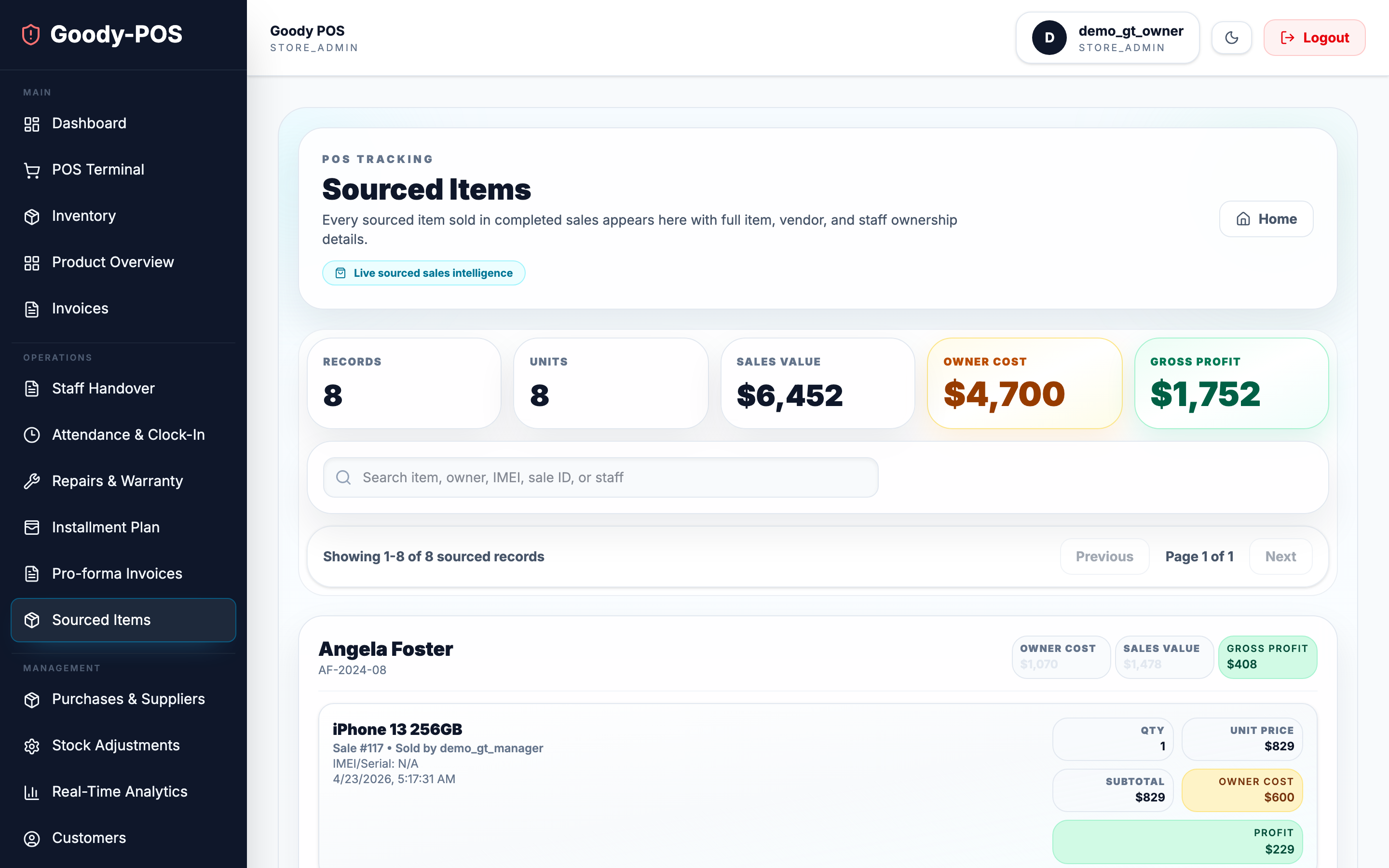 GoodyPOS Sourced Items