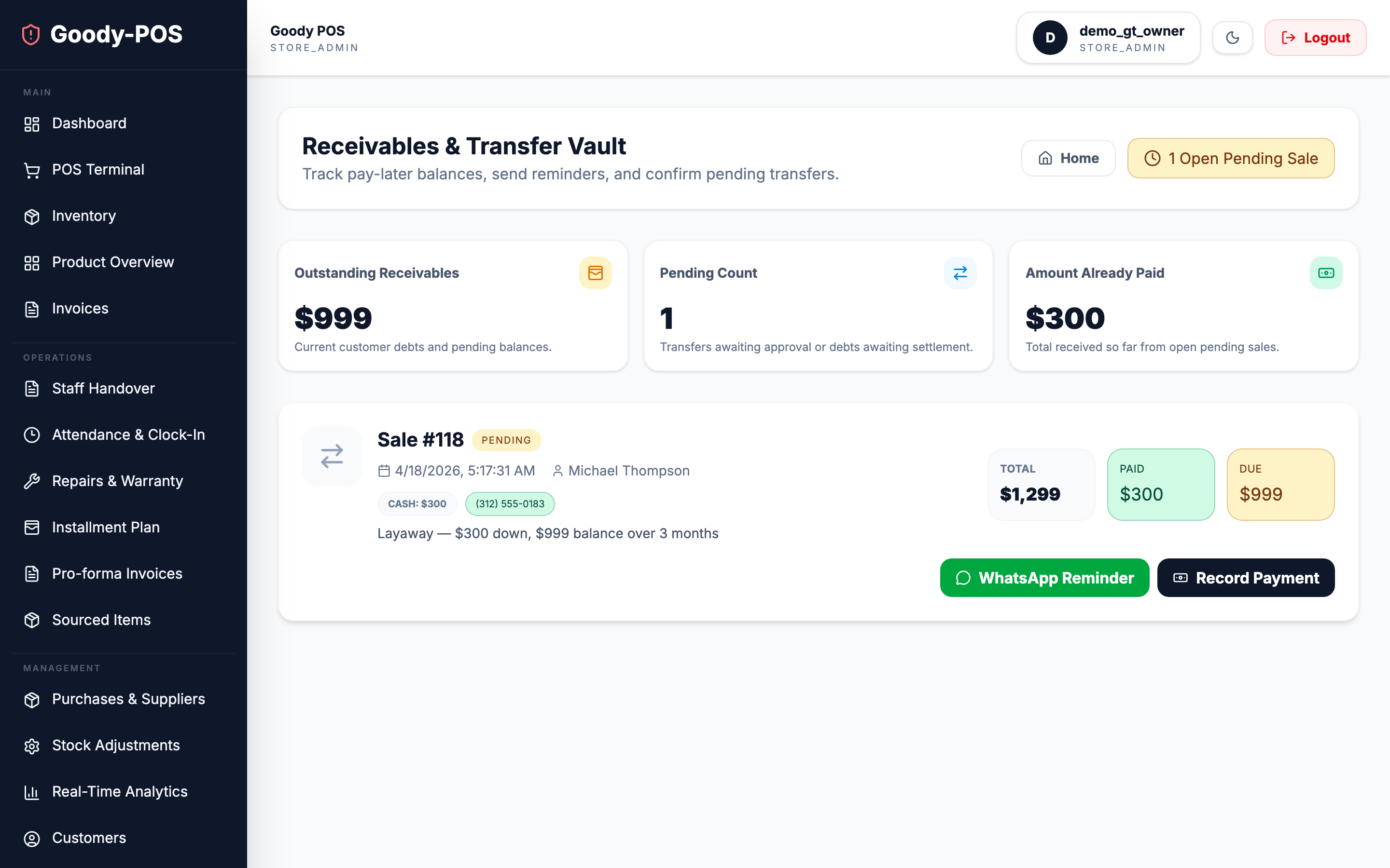 GoodyPOS Transfer Vault