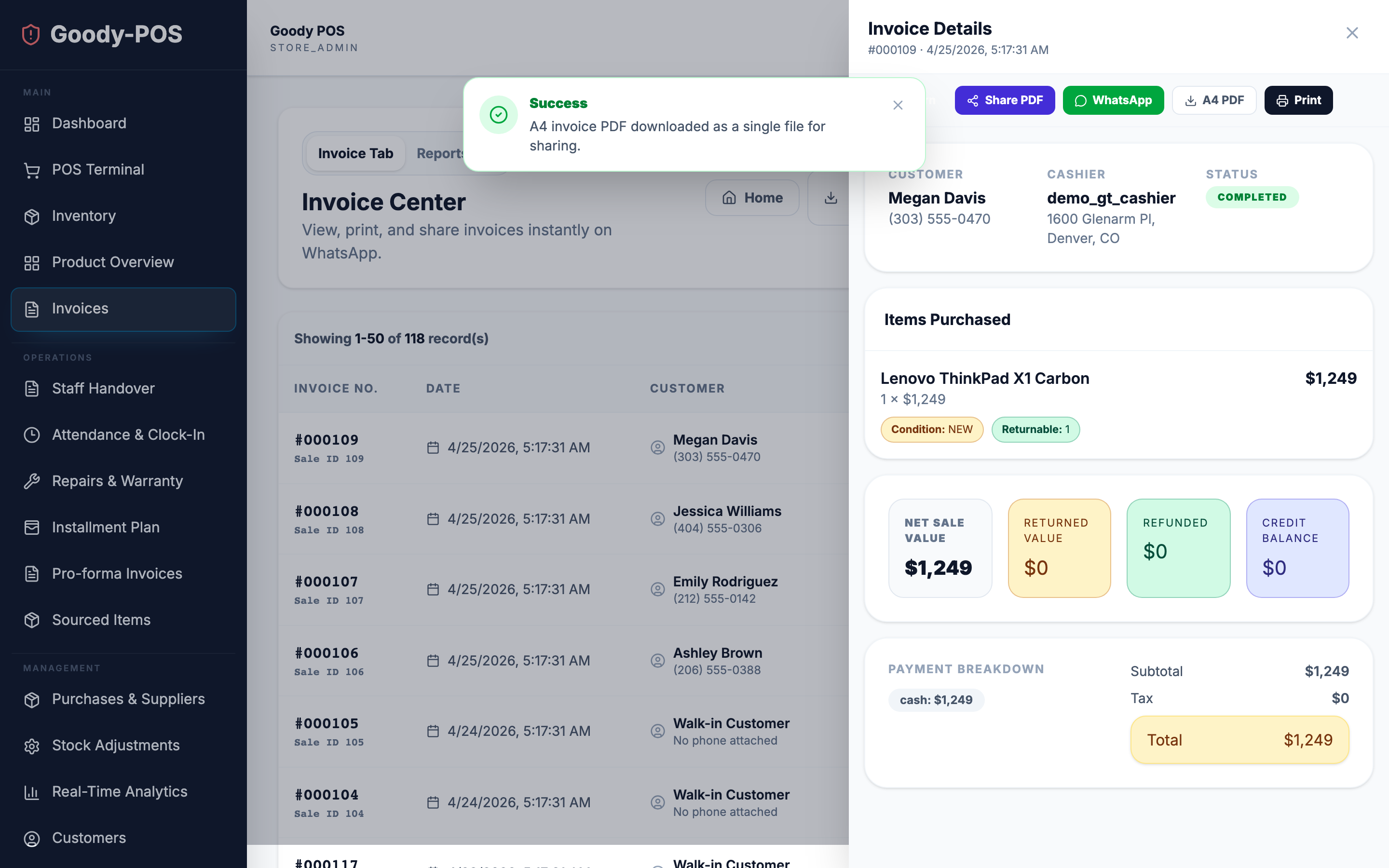 GoodyPOS WhatsApp Invoice Share